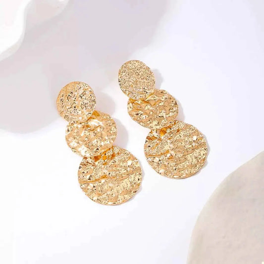 18K Gold-Plated Round Layered Textured Earrings