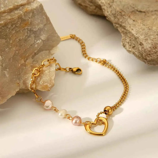 18K Gold-Plated Heart Pearl Bracelet