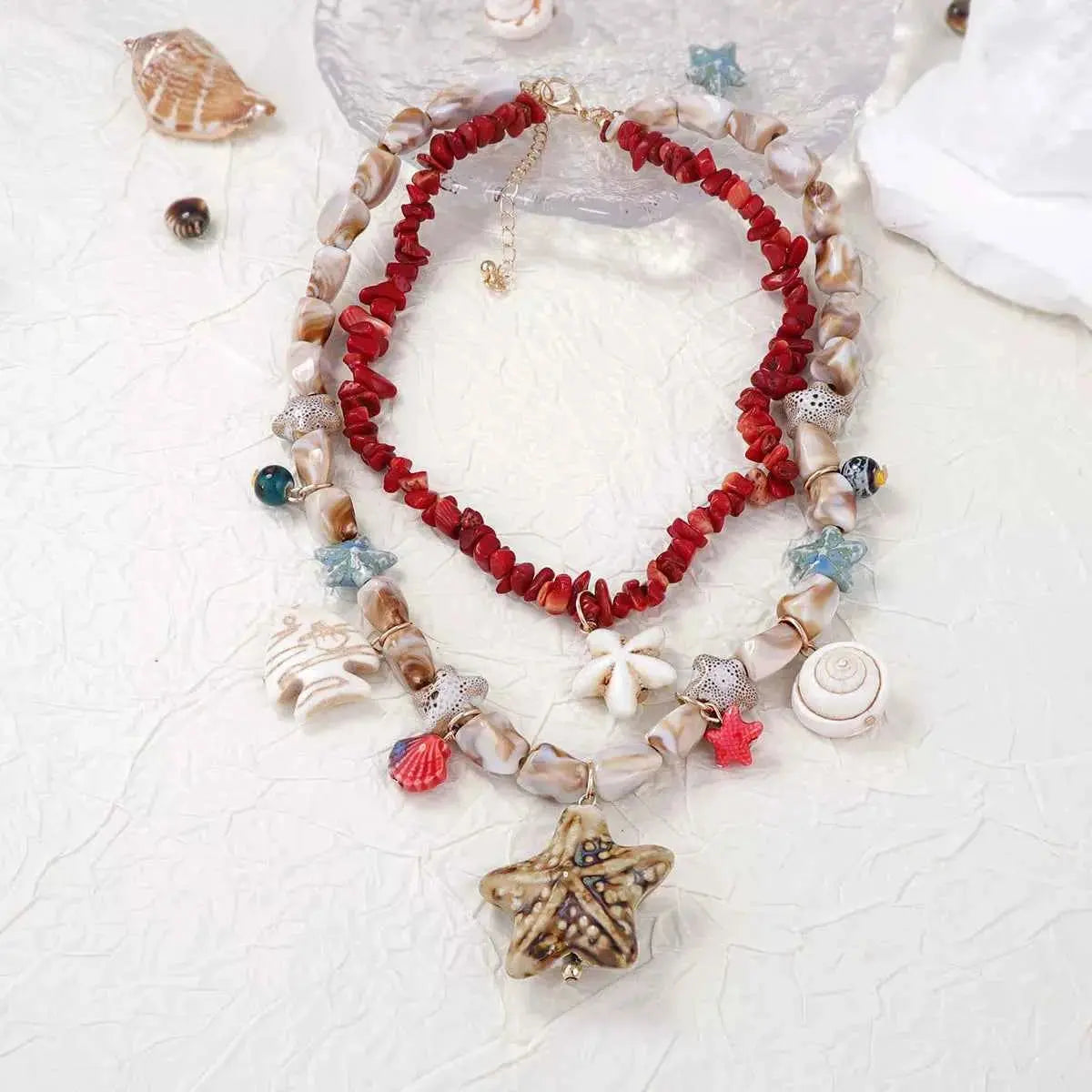 Boho Layered Multi-Strand Beach Shell Charm Necklace