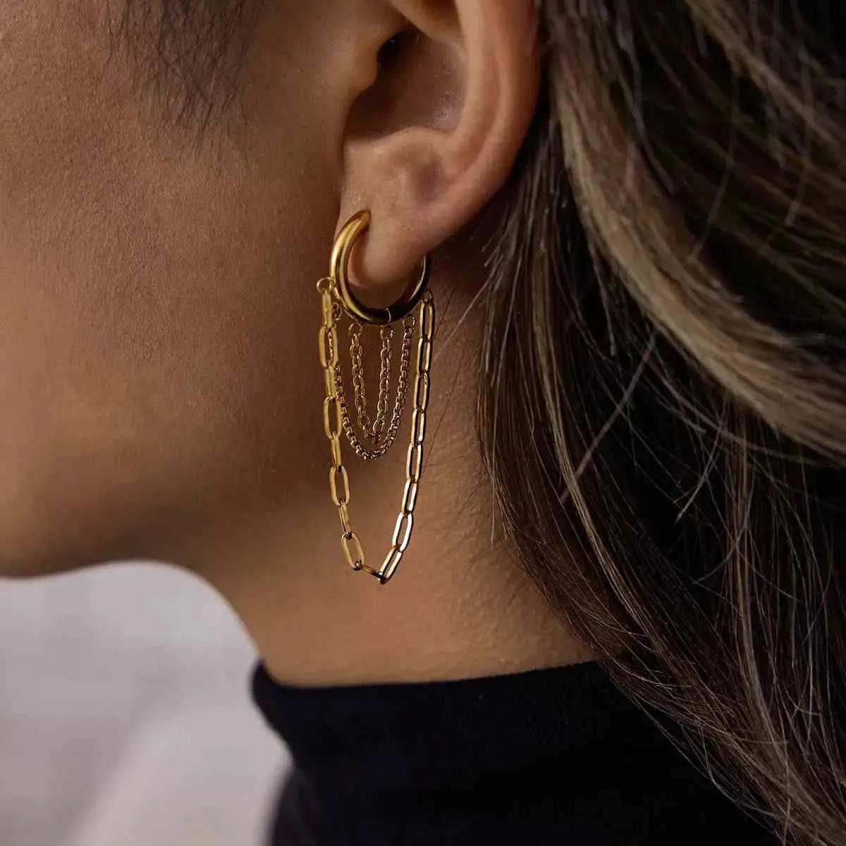 18K Gold-Plated Chain Hoop Earrings