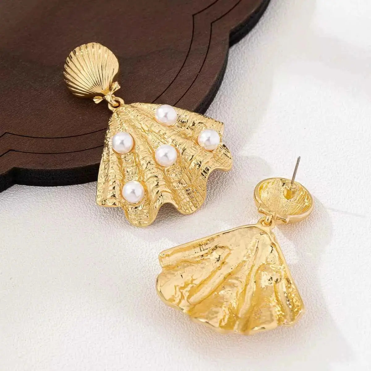 18K Gold-Plated Shell Pearl Drop Earrings