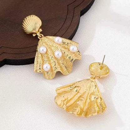 18K Gold-Plated Shell Pearl Drop Earrings