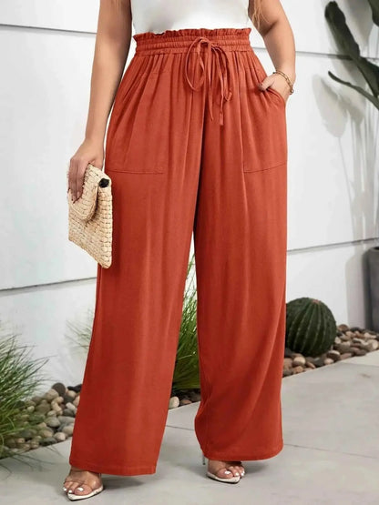 Plus Size High Waist Wide Leg Drawstring Pants